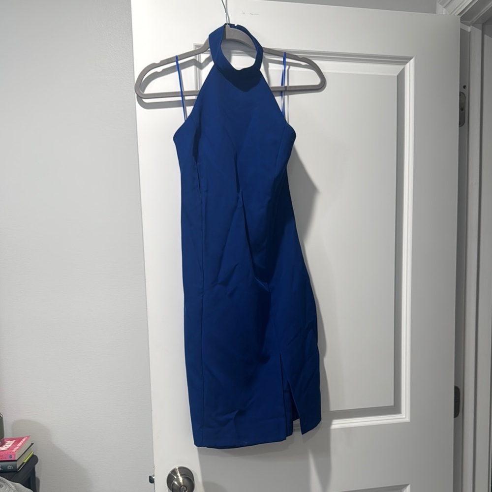 Chic Royal Blue Halter Mini Dress
